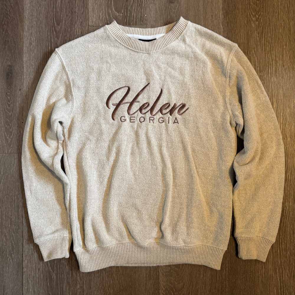 Comfortex USA Sweatshirt Women Medium Beige Helen Georgia Souvenir Embroidered